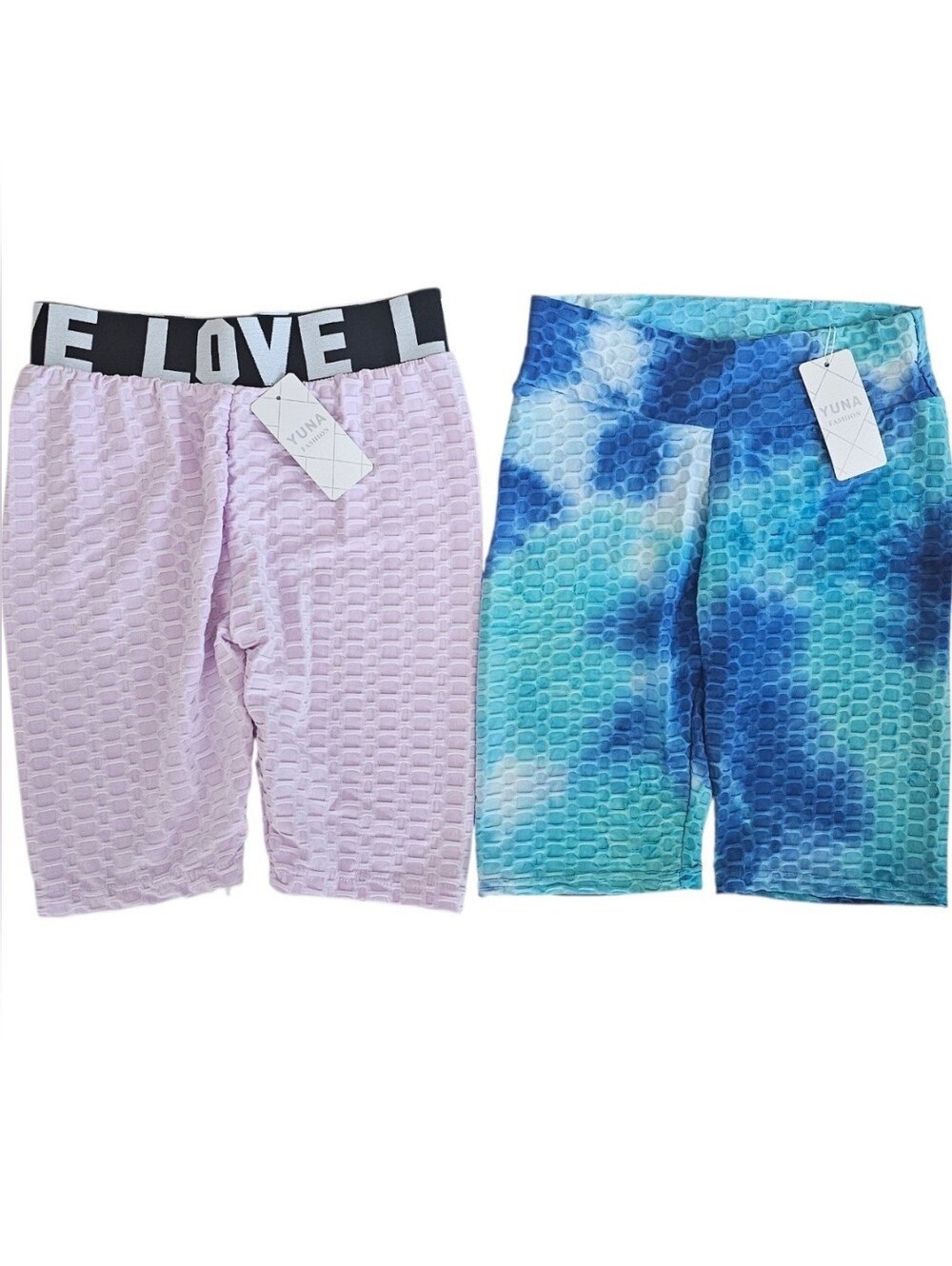 Yuna Honeycomb Scrunch Butt Biker Shorts Bundle S/M Pink Blue Tie Dye NWT